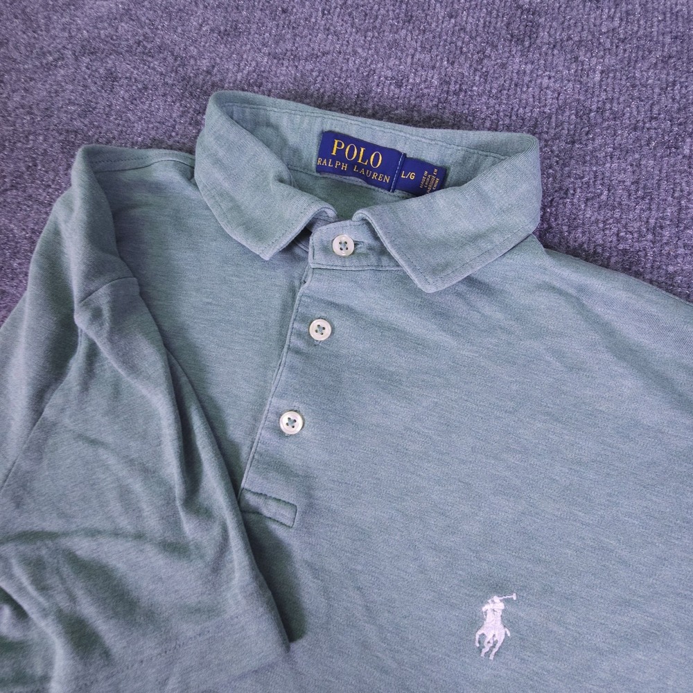 Ralph Lauren Green Polo Shirt Mens Sz L Short Sleeve Collared White Pony